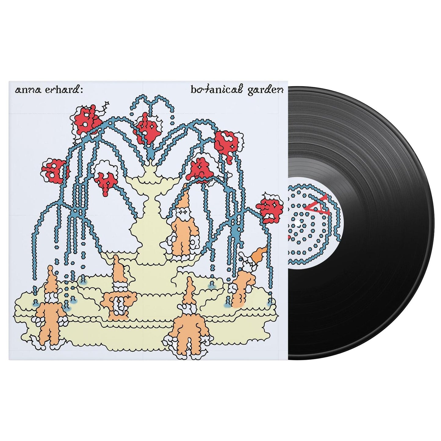 Vinyl record with illustrated cover depicting a whimsical fountain scene.