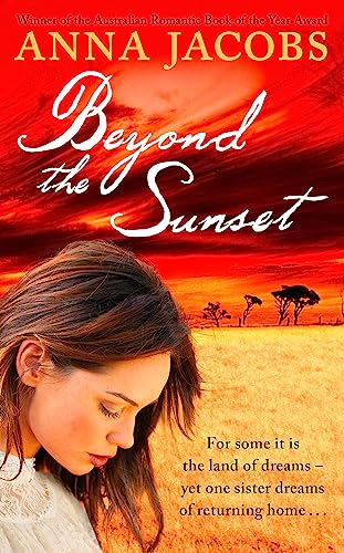 Book cover: woman’s face, sunset landscape, and title “Beyond the Sunset.”