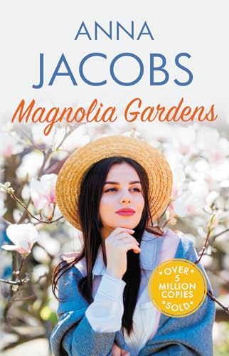 Book cover featuring a woman in a straw hat among magnolia blossoms.