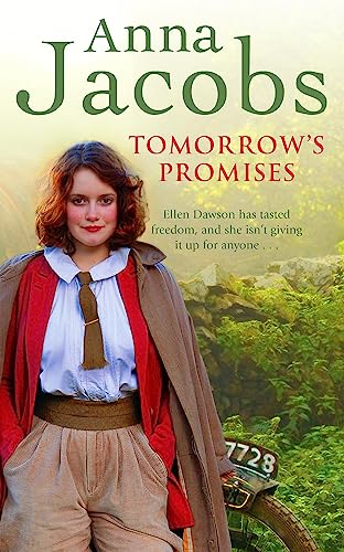 Book cover: "Tomorrow's Promises" by Anna Jacobs, featuring a woman in vintage clothing.