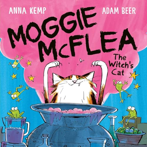Book cover: a cartoon cat in a bubbling cauldron with frogs.