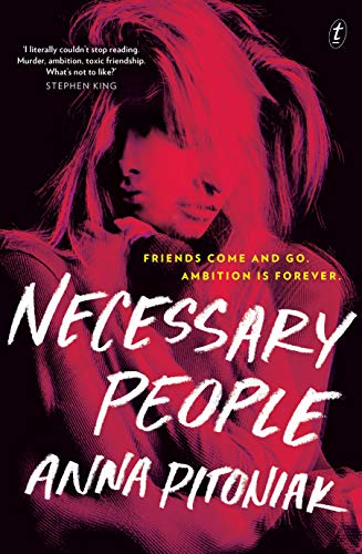 Book cover: woman with red highlights, title “Necessary People” in white.