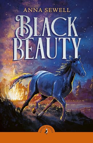 Book cover of “Black Beauty” featuring a running dark horse illustration.