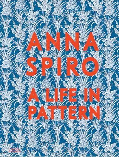 Book cover with bold orange text over a blue and white floral pattern.
