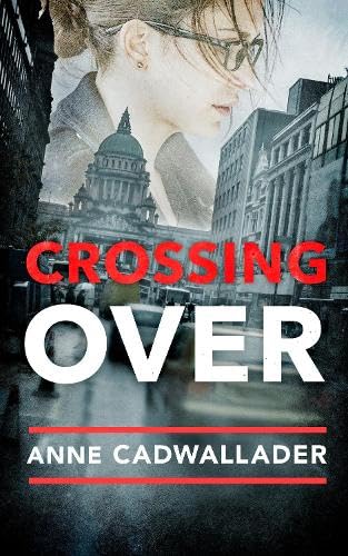 Book cover: woman with glasses, city buildings, and red title "Crossing Over".