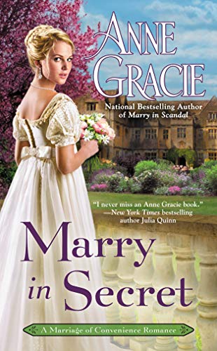 Romance novel cover: woman in wedding dress, mansion background, title "Marry in Secret".