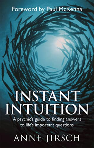 Book cover: swirling dark shapes with bright title "Instant Intuition" by Anne Jirsich.