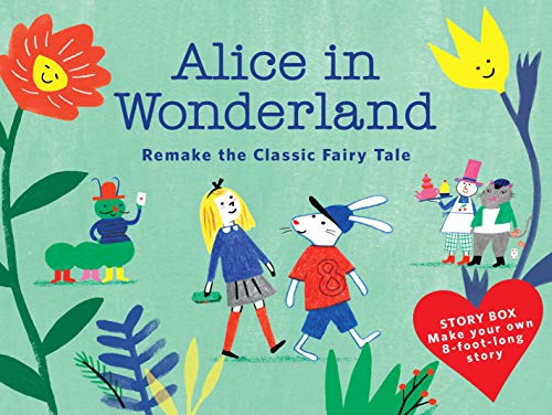 Alice in Wonderland" book cover with Alice, White Rabbit, and other characters.