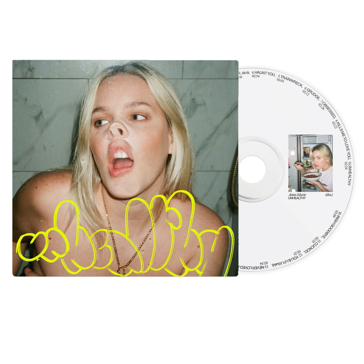 Anne-Marie “UNHEALTHY” Deluxe CD cover with artist portrait and tracklist.