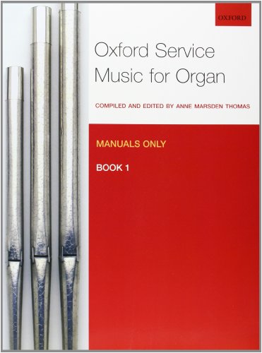 Red and white organ music book, "Oxford Service Music for Organ," Book 1.