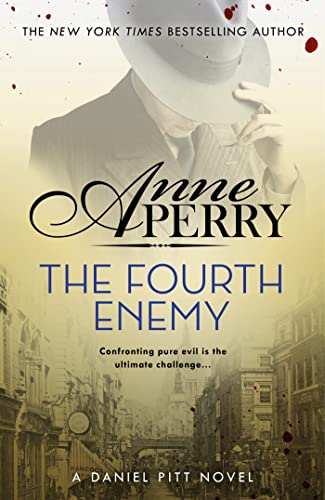 Book cover: man in hat, city background, blood spatter, title "The Fourth Enemy".