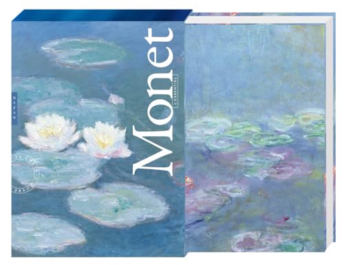 Book cover featuring Monet’s water lilies painting in shades of blue and green.