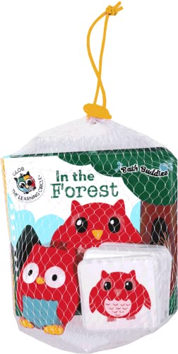 Cloth book "In the Forest" with owl and bird illustrations, in mesh bag.