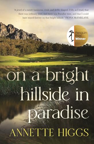 Book cover: hillside landscape with text “On a bright hillside in paradise.”