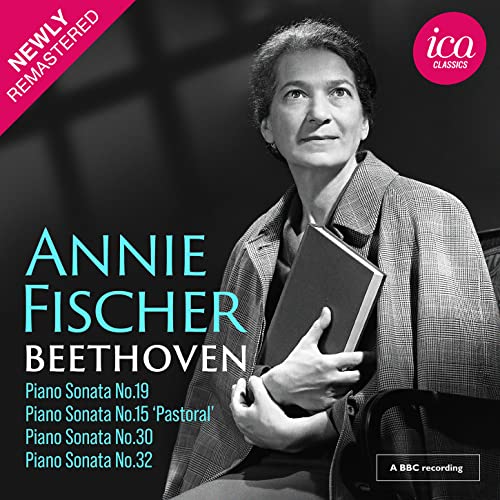 CD cover featuring pianist Annie Fischer and text listing Beethoven sonatas.