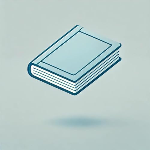 Pale blue illustration of a closed, rectangular book with white pages.