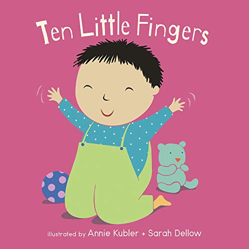 Illustration of a baby with arms raised, a ball, and a teddy bear.