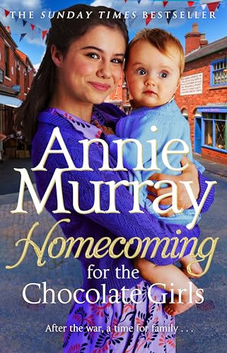 Book cover: woman holding baby, street scene, title “Homecoming for the Chocolate Girls.”