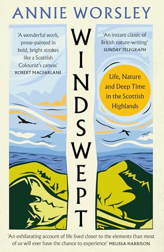 Book cover: “Windswept” with landscape illustration of Scottish Highlands.