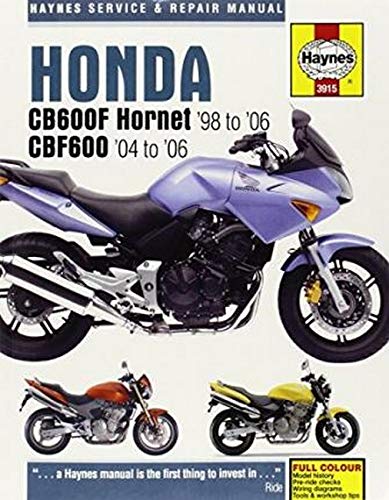 Motorcycle repair manual for Honda CB600F Hornet and CBF600 models 1998-2006.