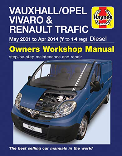 A book with a vehicle manual cover, Vivaro, Trafic, and diesel engine diagrams inside.