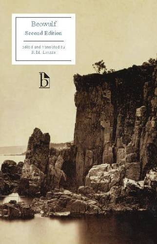 Book cover of "Beowulf" with a coastal cliff landscape.