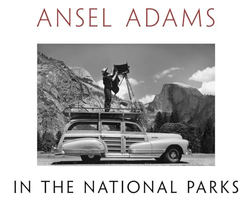 Ansel Adams photographing from a car roof in Yosemite National Park.