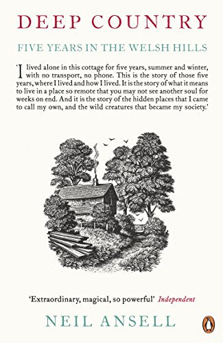 Book cover featuring text and a black-and-white ink illustration of a remote cottage.