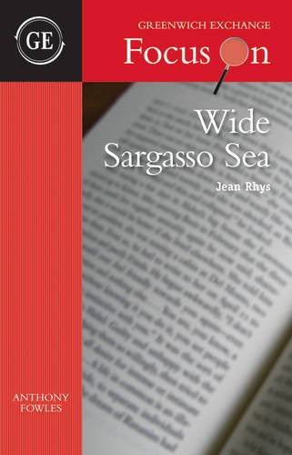 Book cover: "Wide Sargasso Sea" by Jean Rhys, red and white design.