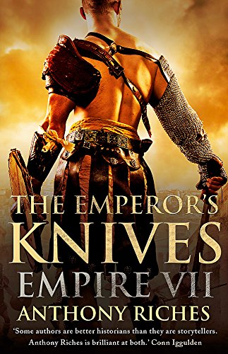 Book cover: Roman soldier with shield, title “The Emperor’s Knives.”
