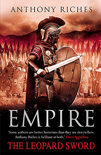Roman soldier with sword and shield, book cover for "The Leopard Sword.