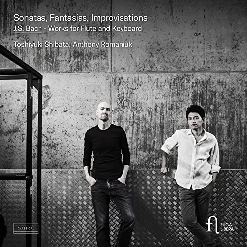 Black and white CD cover featuring two men and text: "J.S. Bach.