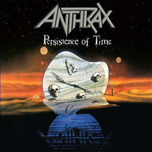 Anthrax album cover: melting clock with skulls in a desert landscape.