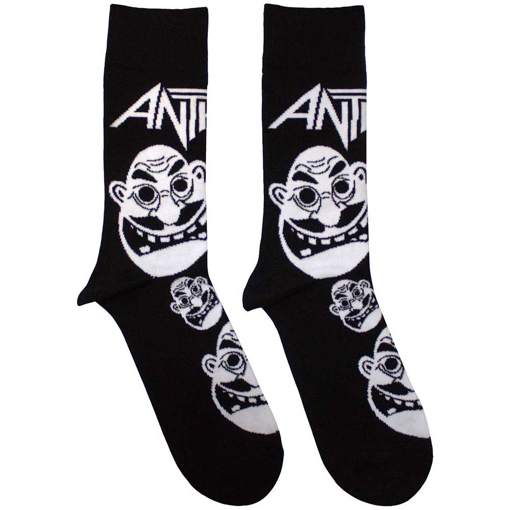 Black and white ankle socks with repeating face patterns, UK size 7-11.