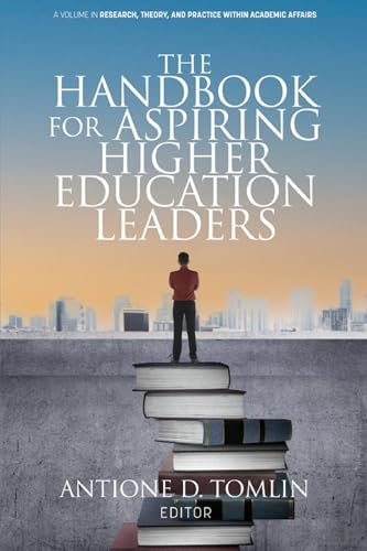 Book cover with a person standing on a stack of books, city skyline.