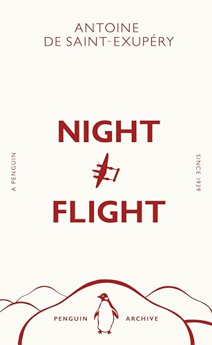 Book cover for "Night Flight" with red text, airplane, and penguin.