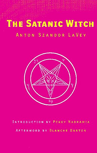 Book cover with bright pink background, yellow text, and a white Sigil of Baphomet.