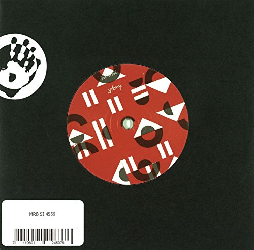 A red vinyl record label with geometric patterns on a black background with barcode.
