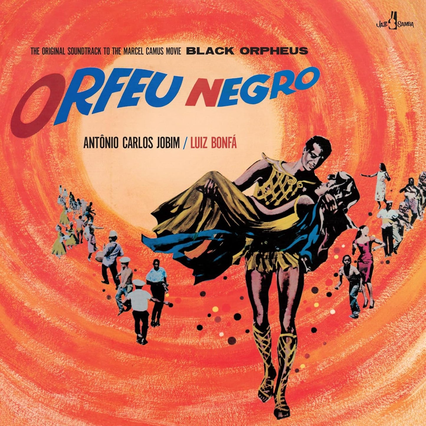 Vinyl cover art featuring a man carrying a woman against a swirling orange background.