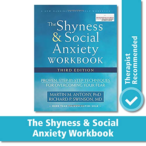 Blue workbook cover with white text, titled Shyness & Social Anxiety Workbook.