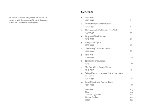 The table of contents page from The Lives of Lee Miller book.