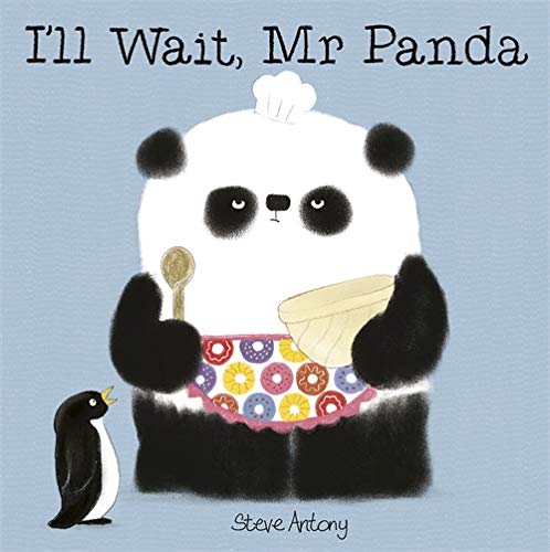 Panda wearing a chef’s hat and apron, holding baking tools, with a penguin.