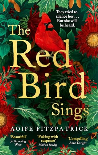 Book cover: red cardinal bird amidst dark green foliage and sunflowers.