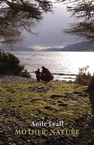 Book cover depicting a woman and child by a lake under cloudy skies.