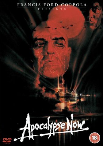 DVD cover for Apocalypse Now featuring a large face, helicopters, and a river scene.