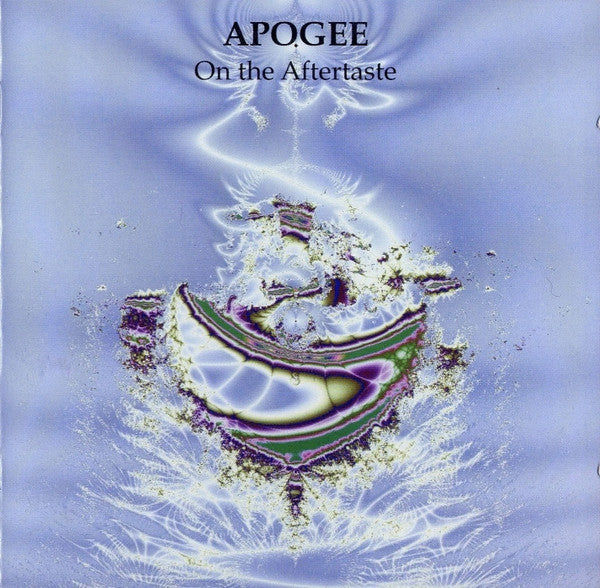CD cover for Apogee’s “Aftertaste” with abstract, swirling blue and purple imagery.