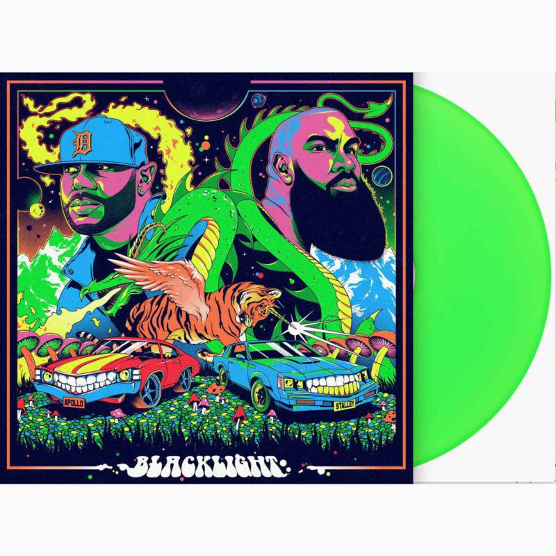 Apollo Brown's "Blacklight" vinyl record cover with psychedelic, colorful artwork.