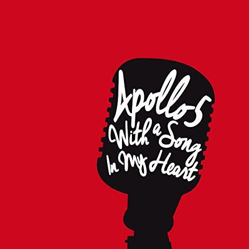 A black microphone silhouette on a red background with white text Apollo5 With a Song.