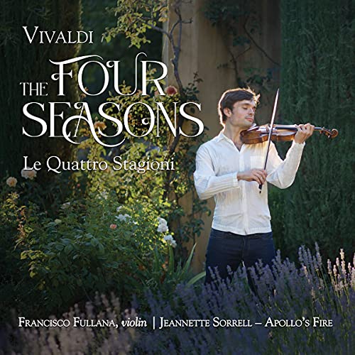 CD cover: violinist playing amidst a lush garden, text "The Four Seasons".