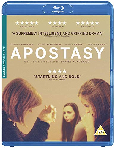 Blu-ray cover for Apostasy featuring three women with pensive expressions on a tan background.